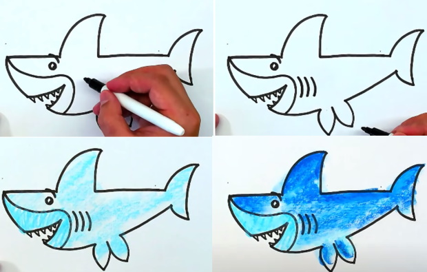 Fischzeichnung für Kinder Schritt für Schritt mit einem Bleistift
