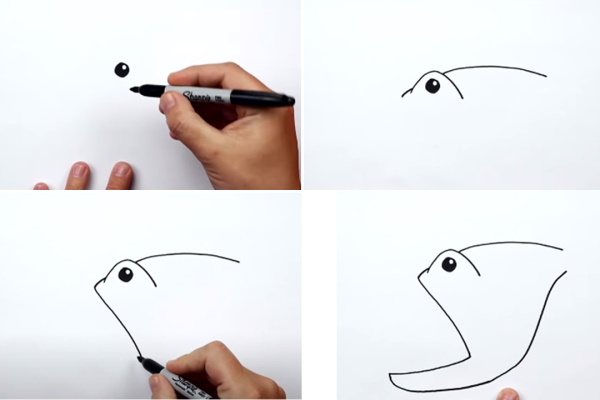 Fischzeichnung für Kinder Schritt für Schritt mit einem Bleistift