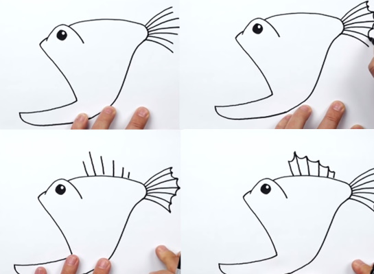 Fischzeichnung für Kinder Schritt für Schritt mit einem Bleistift