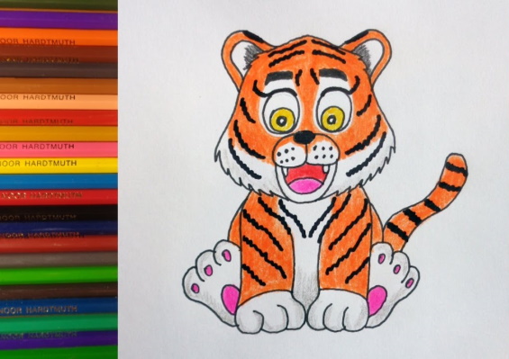 Tiger zeichnen für Kinder mit Bleistift Schritt für Schritt