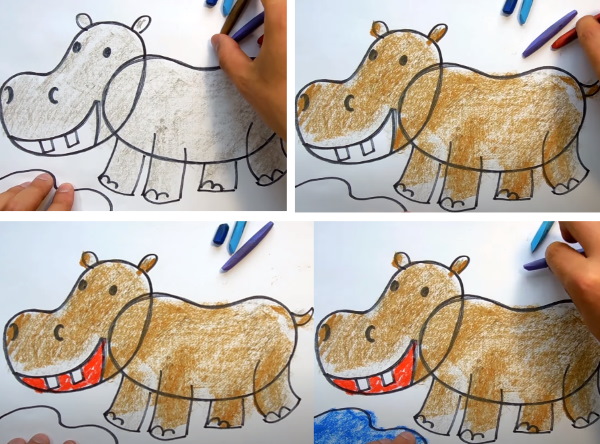 Nilpferd zeichnen für Kinder mit Bleistift Schritt für Schritt