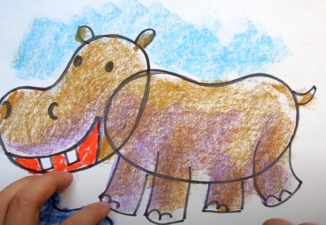 Nilpferd zeichnen für Kinder mit Bleistift Schritt für Schritt