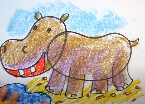 Nilpferd zeichnen für Kinder mit Bleistift Schritt für Schritt