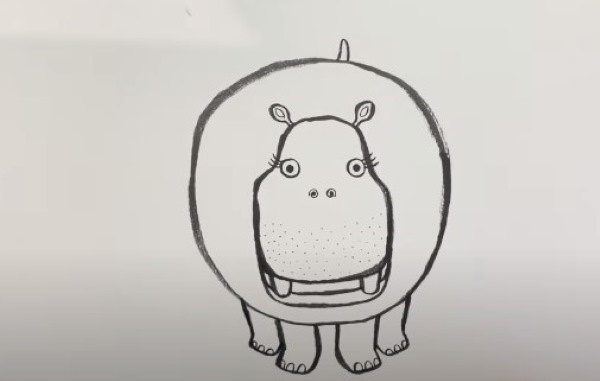 Nilpferd zeichnen für Kinder mit Bleistift Schritt für Schritt