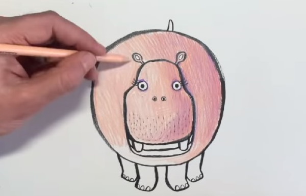 Nilpferd zeichnen für Kinder mit Bleistift Schritt für Schritt