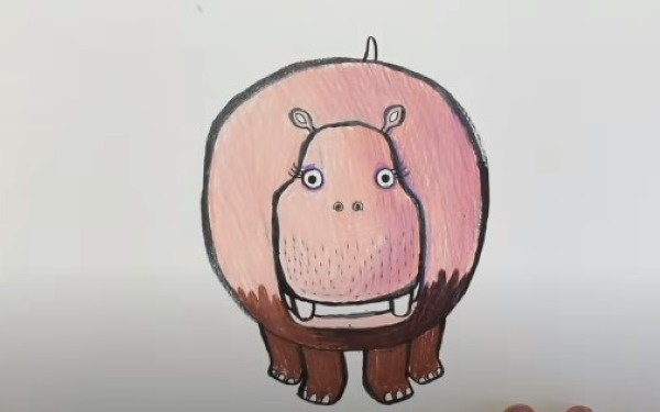 Nilpferd zeichnen für Kinder mit Bleistift Schritt für Schritt