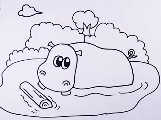 Nilpferd zeichnen für Kinder mit Bleistift Schritt für Schritt