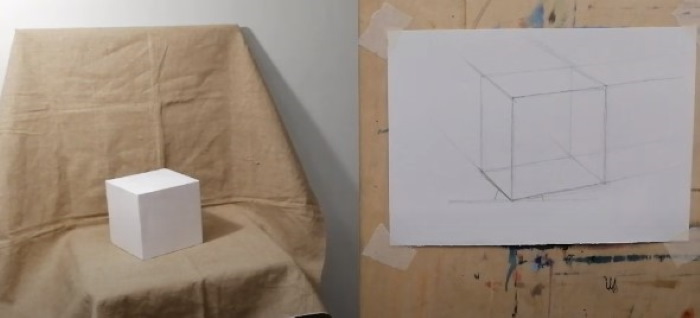 Geometrische Formen mit Schatten. Bleistiftzeichnung Schritt für Schritt