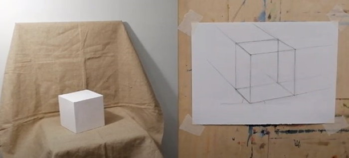 Geometrische Formen mit Schatten. Bleistiftzeichnung Schritt für Schritt