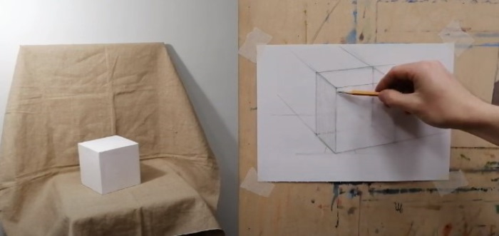 Geometrische Formen mit Schatten. Bleistiftzeichnung Schritt für Schritt
