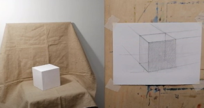 Geometrische Formen mit Schatten. Bleistiftzeichnung Schritt für Schritt