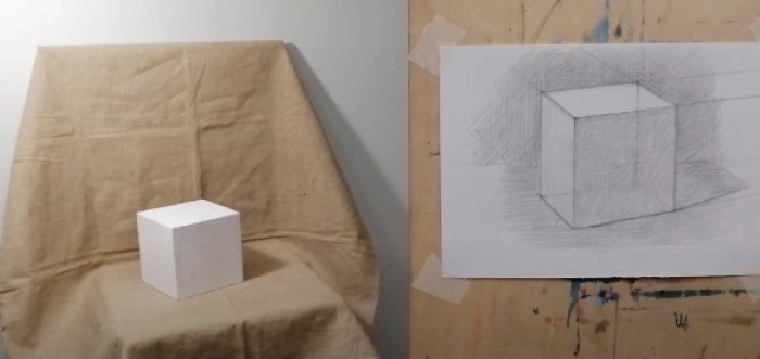 Geometrische Formen mit Schatten. Bleistiftzeichnung Schritt für Schritt