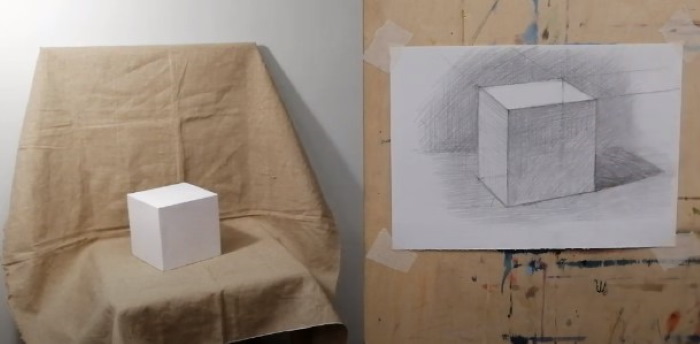 Geometrische Formen mit Schatten. Bleistiftzeichnung Schritt für Schritt
