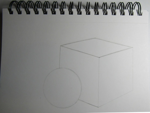 Geometrische Formen mit Schatten. Bleistiftzeichnung Schritt für Schritt