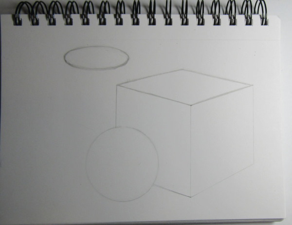 Geometrische Formen mit Schatten. Bleistiftzeichnung Schritt für Schritt