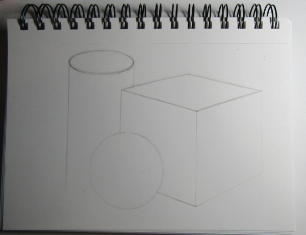 Geometrische Formen mit Schatten. Bleistiftzeichnung Schritt für Schritt