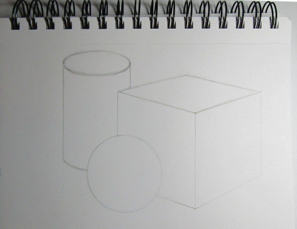 Geometrische Formen mit Schatten. Bleistiftzeichnung Schritt für Schritt