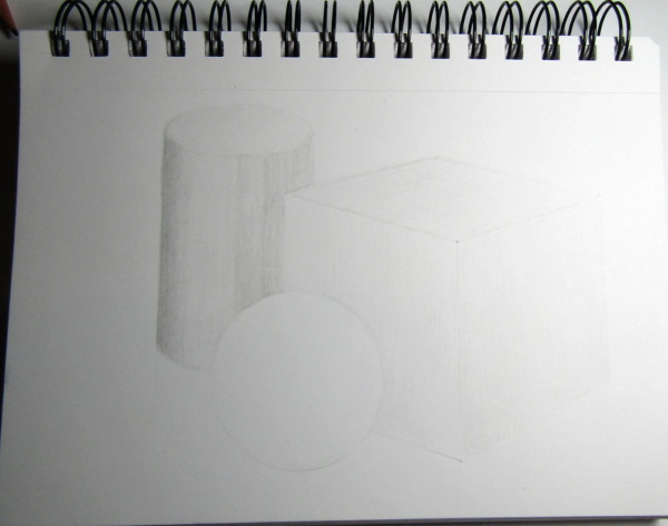 Geometrische Formen mit Schatten. Bleistiftzeichnung Schritt für Schritt