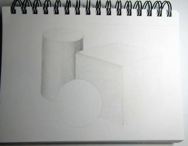 Geometrische Formen mit Schatten. Bleistiftzeichnung Schritt für Schritt