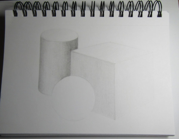 Geometrische Formen mit Schatten. Bleistiftzeichnung Schritt für Schritt