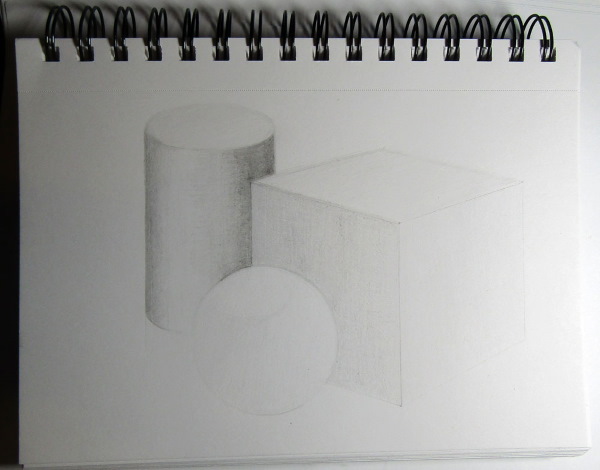 Geometrische Formen mit Schatten. Bleistiftzeichnung Schritt für Schritt