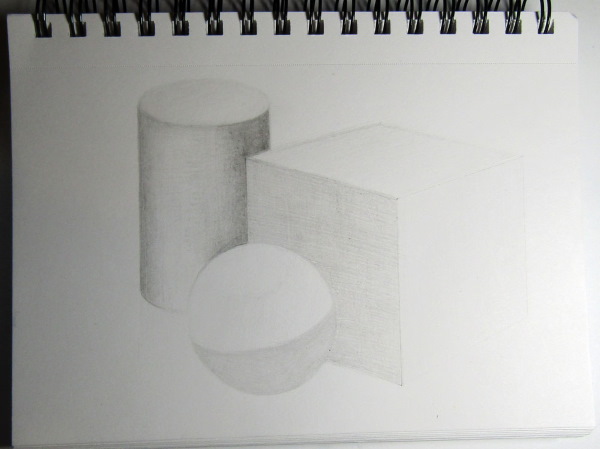 Geometrische Formen mit Schatten. Bleistiftzeichnung Schritt für Schritt
