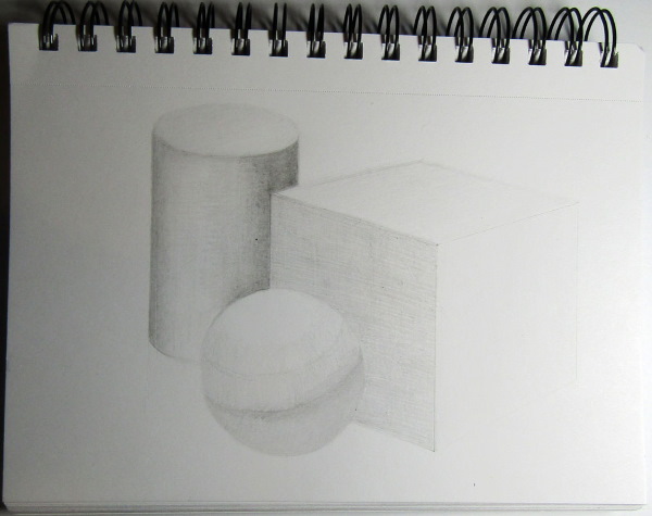 Geometrische Formen mit Schatten. Bleistiftzeichnung Schritt für Schritt