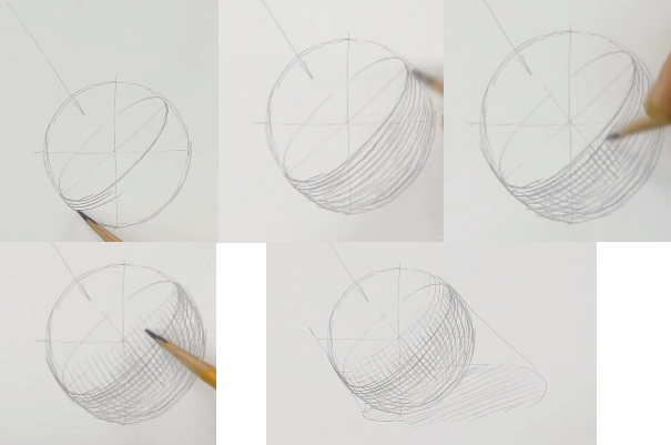 Geometrische Formen mit Schatten. Bleistiftzeichnung Schritt für Schritt
