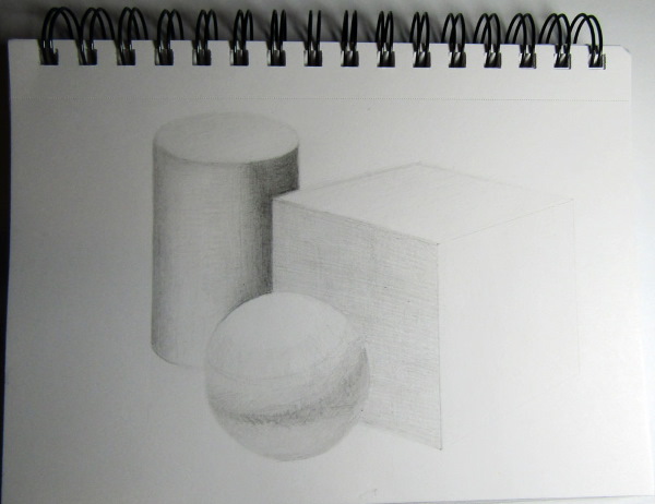 Geometrische Formen mit Schatten. Bleistiftzeichnung Schritt für Schritt