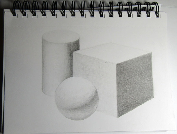Geometrische Formen mit Schatten. Bleistiftzeichnung Schritt für Schritt