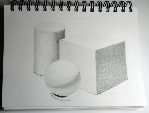 Geometrische Formen mit Schatten. Bleistiftzeichnung Schritt für Schritt
