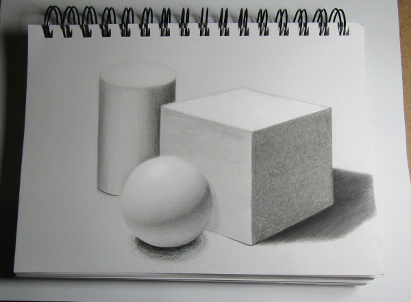 Geometrische Formen mit Schatten. Bleistiftzeichnung Schritt für Schritt