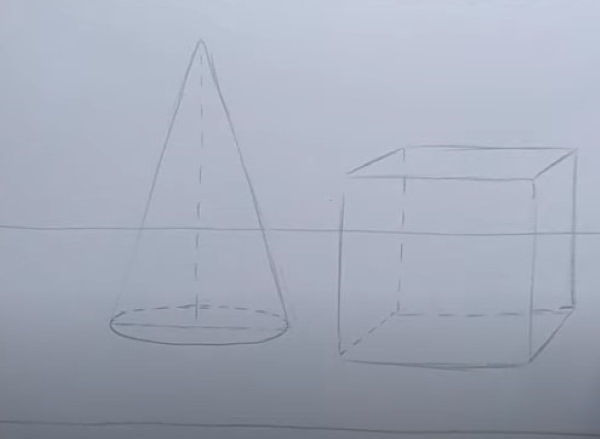 Geometrische Formen mit Schatten. Bleistiftzeichnung Schritt für Schritt