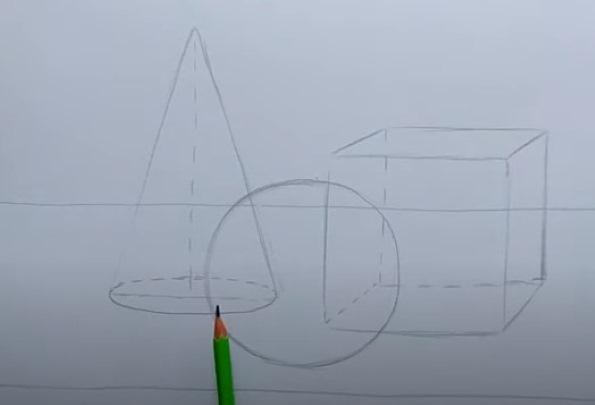 Geometrische Formen mit Schatten. Bleistiftzeichnung Schritt für Schritt