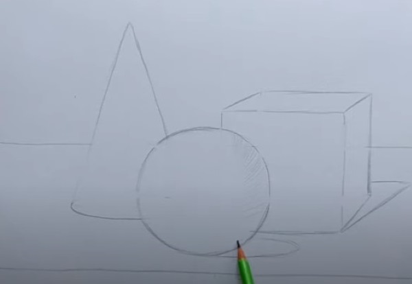 Geometrische Formen mit Schatten. Bleistiftzeichnung Schritt für Schritt