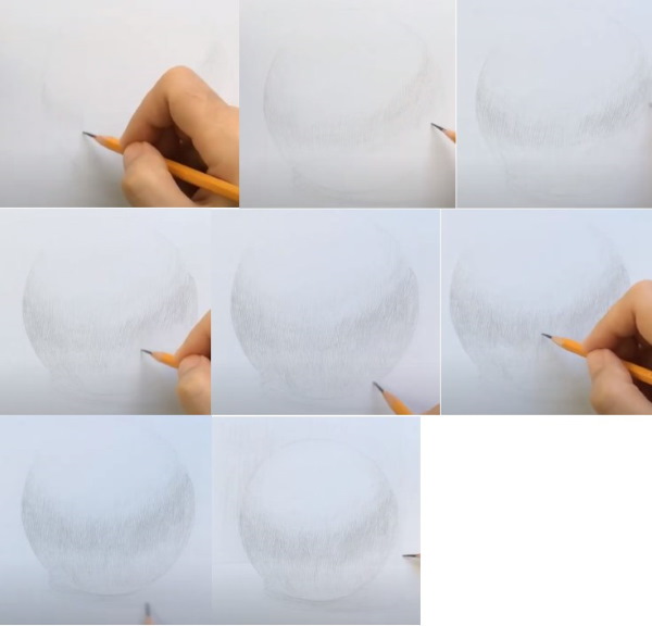 Geometrische Formen mit Schatten. Bleistiftzeichnung Schritt für Schritt