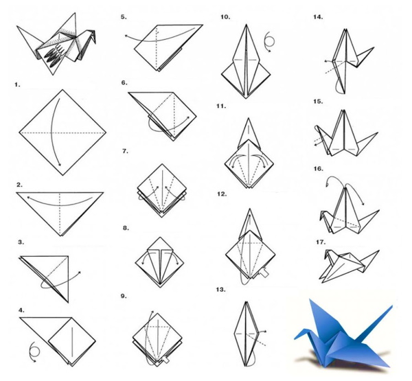 So basteln Sie einen Papierkranich aus Origamipapier