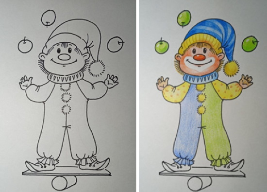 Clownzeichnung für Kinder, Malvorlagen mit Bleistift