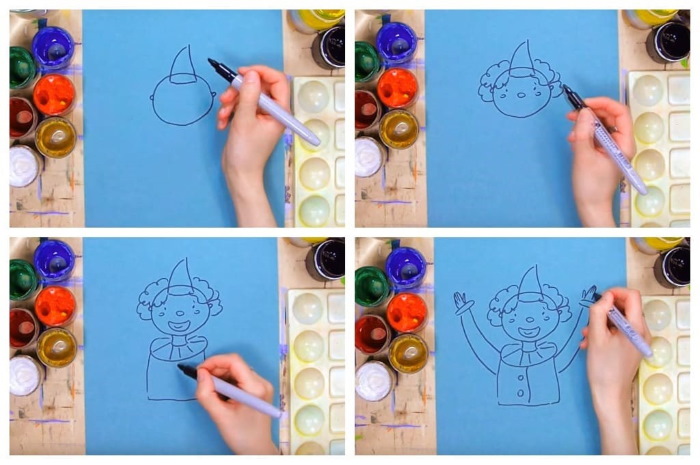 Clownzeichnung für Kinder, Malvorlagen mit Bleistift