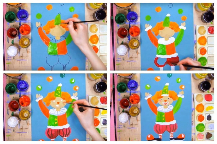 Clownzeichnung für Kinder, Malvorlagen mit Bleistift