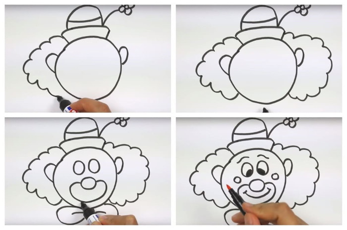 Clownzeichnung für Kinder, Malvorlagen mit Bleistift