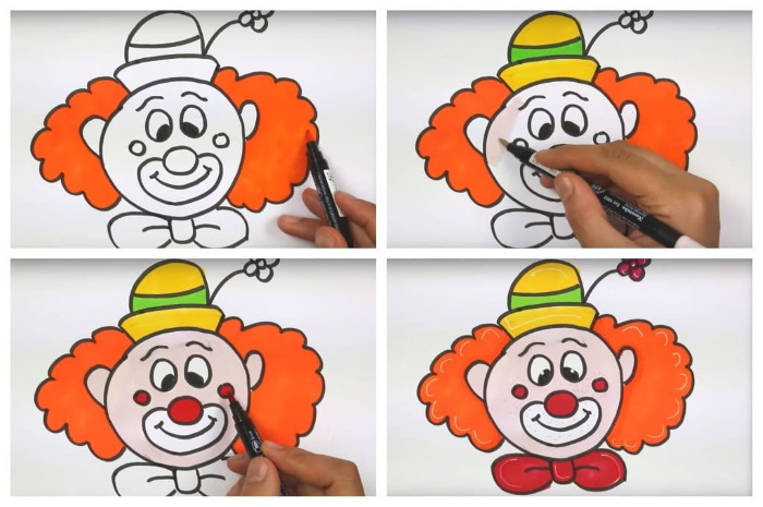 Clownzeichnung für Kinder, Malvorlagen mit Bleistift