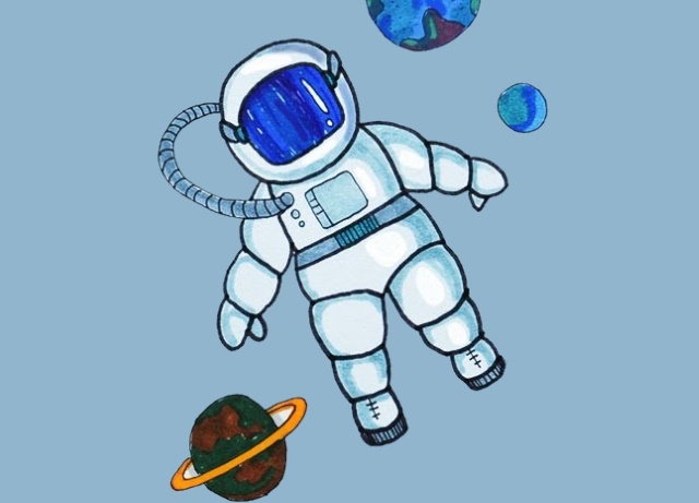Astronautenzeichnung für Kinder mit Bleistift Schritt für Schritt