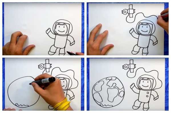 Astronautenzeichnung für Kinder mit Bleistift Schritt für Schritt