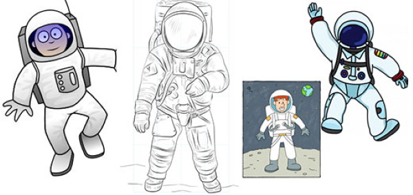 Astronautenzeichnung für Kinder mit Bleistift Schritt für Schritt