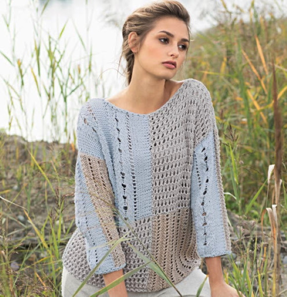 Mit Stricknadeln aus Baumwolle gestrickte Sommerblusen mit Beschreibung
