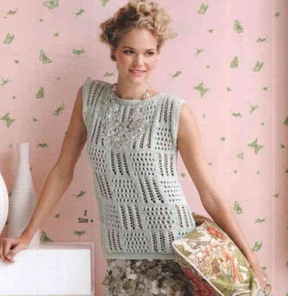 Mit Stricknadeln aus Baumwolle gestrickte Sommerblusen mit Beschreibung