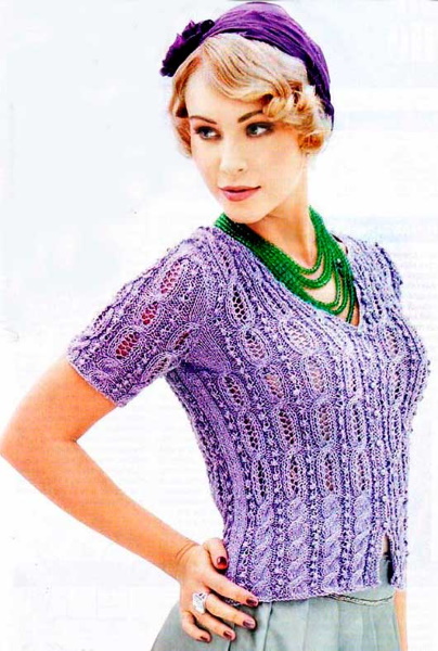 Mit Stricknadeln aus Baumwolle gestrickte Sommerblusen mit Beschreibung