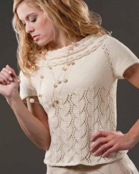 Mit Stricknadeln aus Baumwolle gestrickte Sommerblusen mit Beschreibung