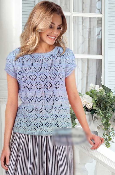 Mit Stricknadeln aus Baumwolle gestrickte Sommerblusen mit Beschreibung